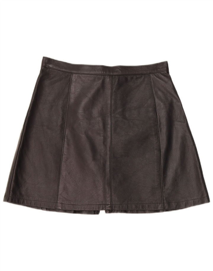 vintage Femme Mini Jupe En Cuir W28 Moyen Noir