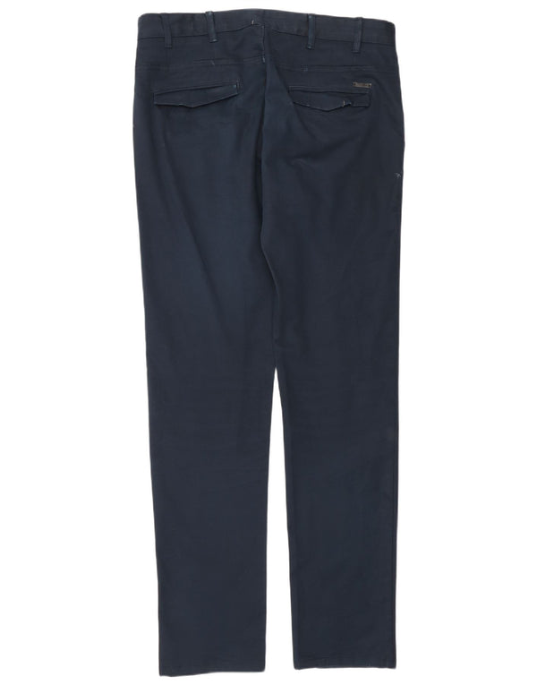 Zara Mens Slim Chino Trousers EU 42 Large W32 L34 Navy Blue Cotton