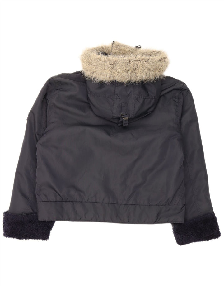 Dkny Veste bomber à capuche pour femme UK 16 Large Bleu Marine Nylon