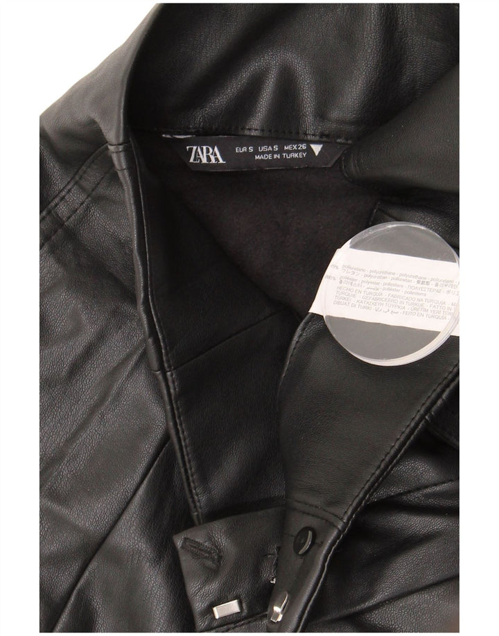 Zara Femme Mini Jupe En Simili Cuir Small W26 Noir Polyuréthane