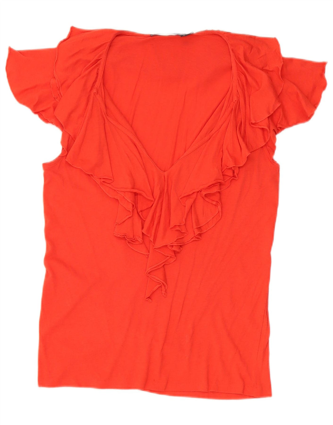 Ralph Lauren Haut chemisier à volants pour femme UK 12 Rouge moyen