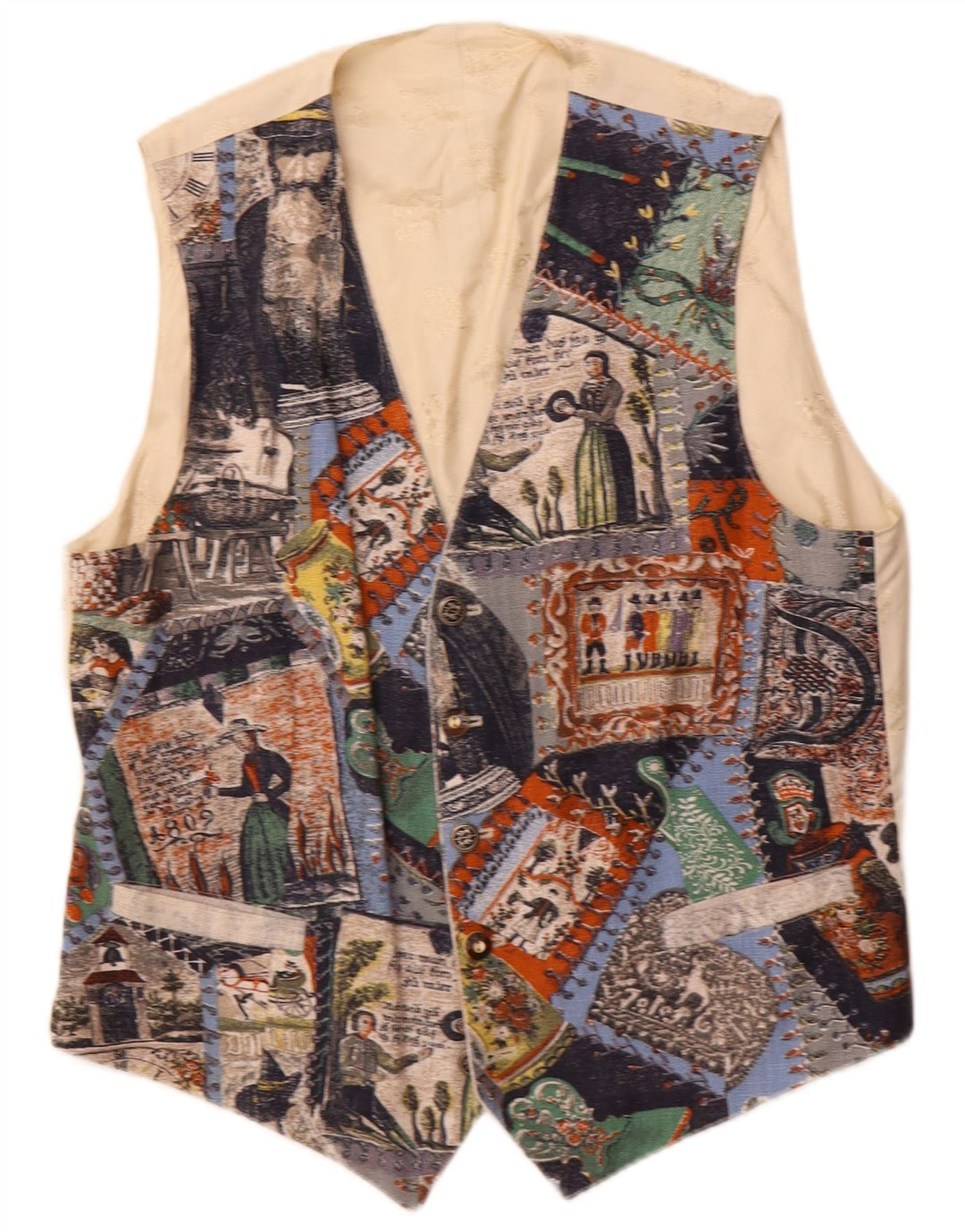 Julius Lang Gilet Graphique Homme IT 54 XL Beige Patchwork Viscose