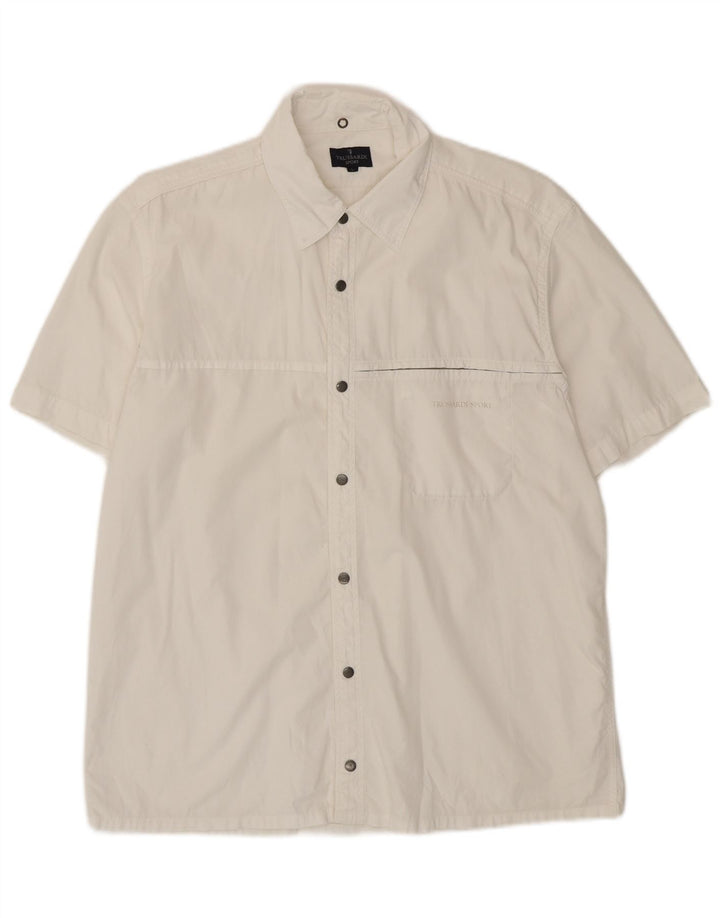 Trussardi Chemise à Manches Courtes Large Blanc Coton Homme