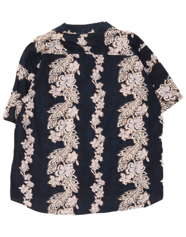 vintage Chemise à manches courtes pour hommes Grand coton floral bleu marine