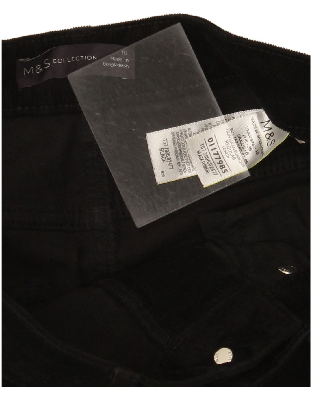 MARKS & SPENCER Pantalon en velours côtelé pour femme UK 10 Small W28 L30 Noir