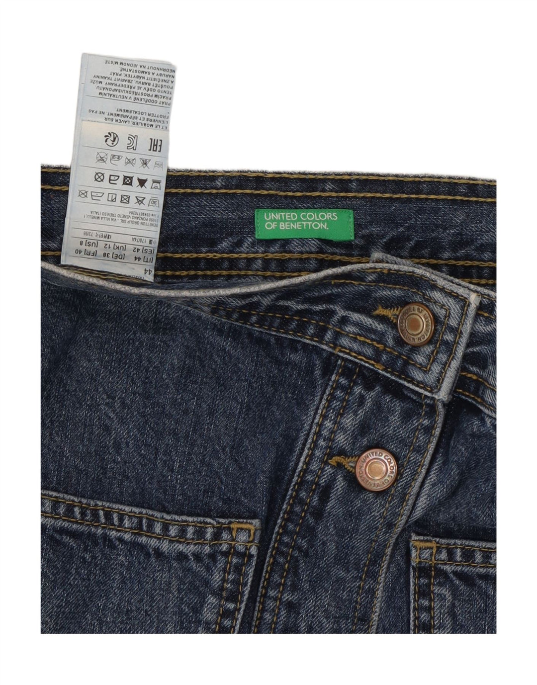 BENETTON Jupe en jean pour femme UK 12 Medium W30 Bleu Coton