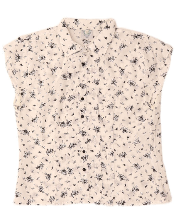 vintage Femme Chemise à manches courtes Blouse UK 14 Moyen Blanc Floral