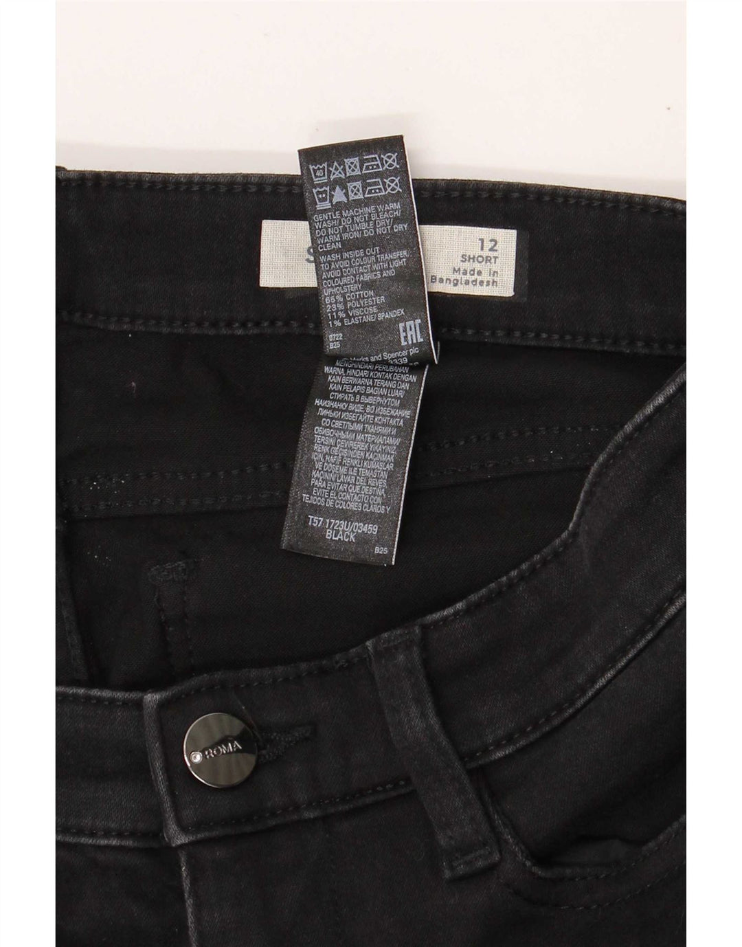Marks & Spencer Jean court droit pour femme UK 12 Medium W28 L29 Noir