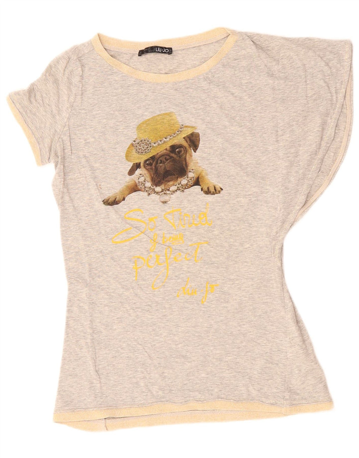LIU JO T-Shirt Graphique Femme Top IT 44 Gris Moyen Moucheté Coton