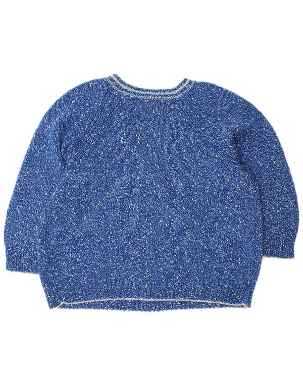 VINTAGE Femme Loose Fit V-Col Jumper Pull UK 14 Bleu Moyen Moucheté