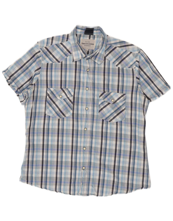 Americanino Chemise à manches courtes pour homme XL Bleu à carreaux en coton