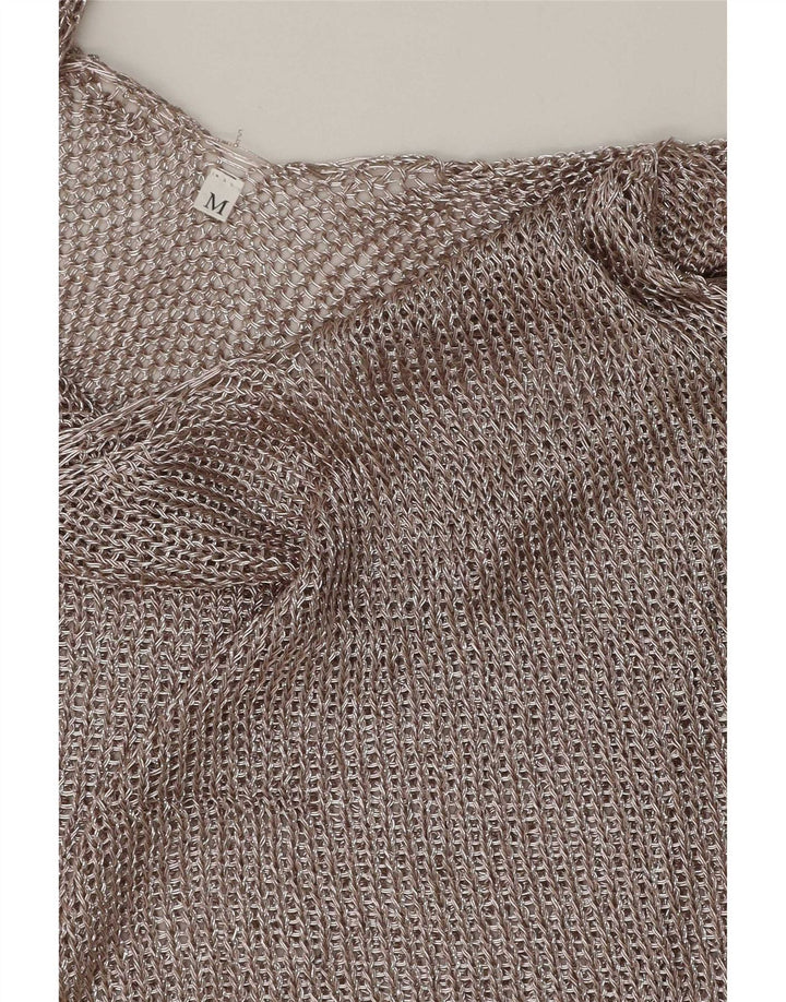 vintage Femmes Crochet Gilet Top UK 12 Moyen Argent
