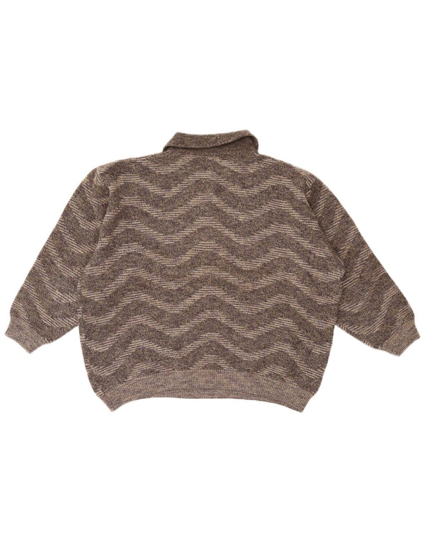 vintage Mens Polo Neck Jumper Pull UK 18 XL Gris Chevron