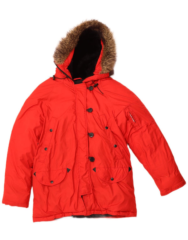 RALPH LAUREN Veste Parka à capuche pour femme UK 14 Rouge moyen Hiver