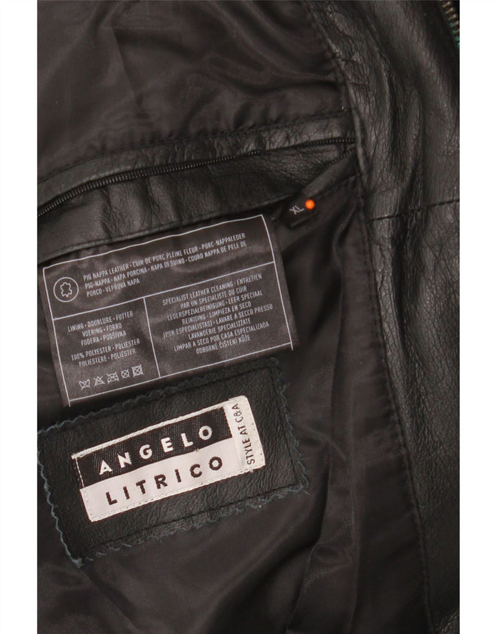 ANGELO LITRICO Veste en cuir pour homme UK 42 XL Cuir noir