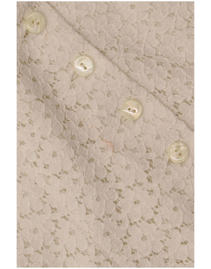 VINTAGE Femme Crop Chemise À Manches Courtes Blouse IT 46 Grand Blanc Cassé Floral