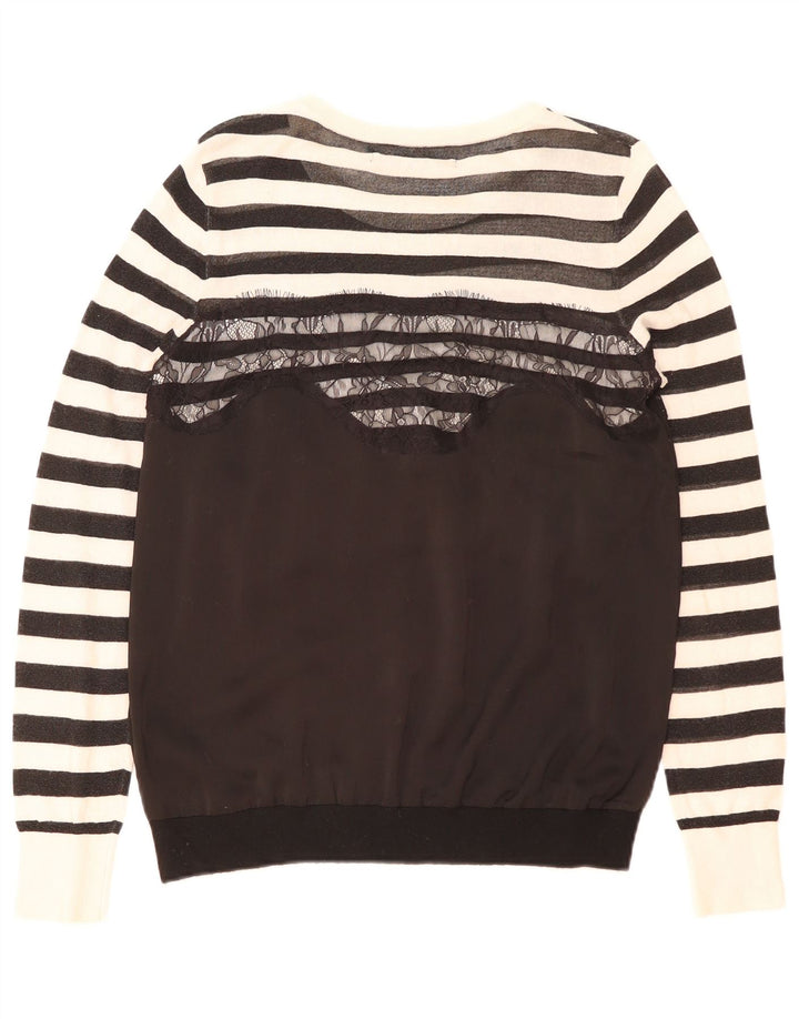 Guess Pull col bateau pour femme UK 8 Petit Noir Rayé Polyester