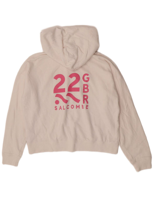 Jack Wills Pull à capuche surdimensionné graphique pour femme UK 10 Petit coton blanc
