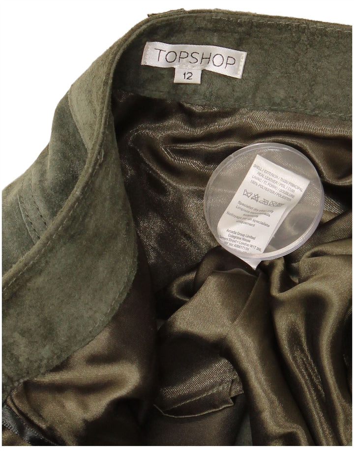 TOPSHOP Jupe en daim pour femme UK 12 Medium W32 Cuir kaki