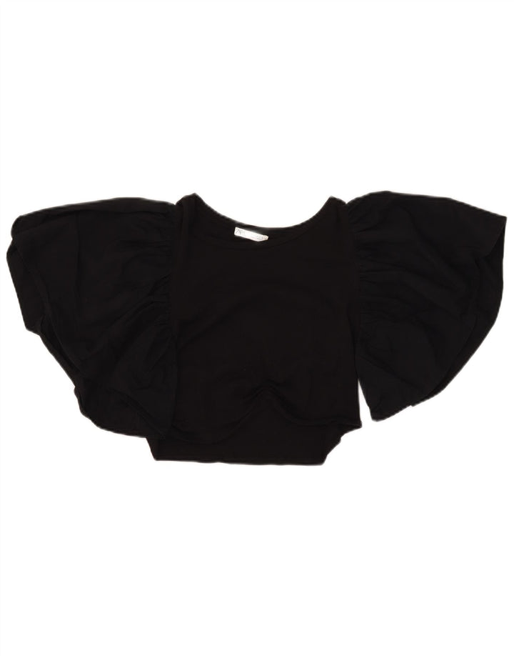 Zara Womens Crop Batwing Blouse Top UK 12 Moyen Noir