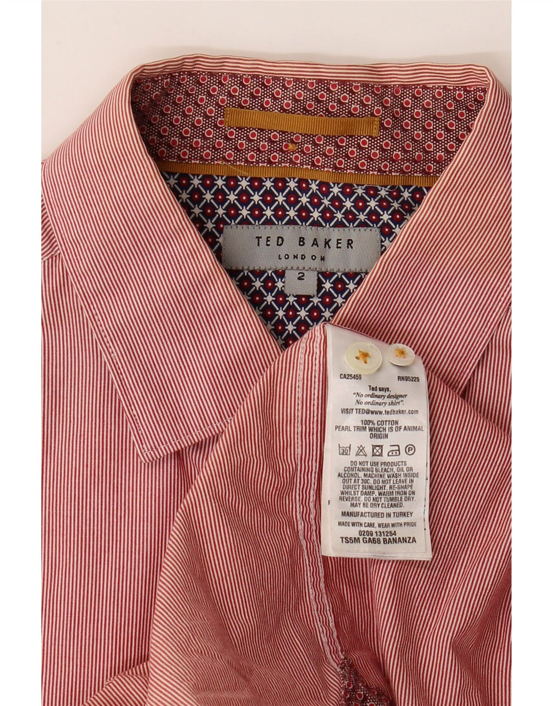 Ted Baker Chemise Homme Taille 2 Petit Coton à Rayures Rouges