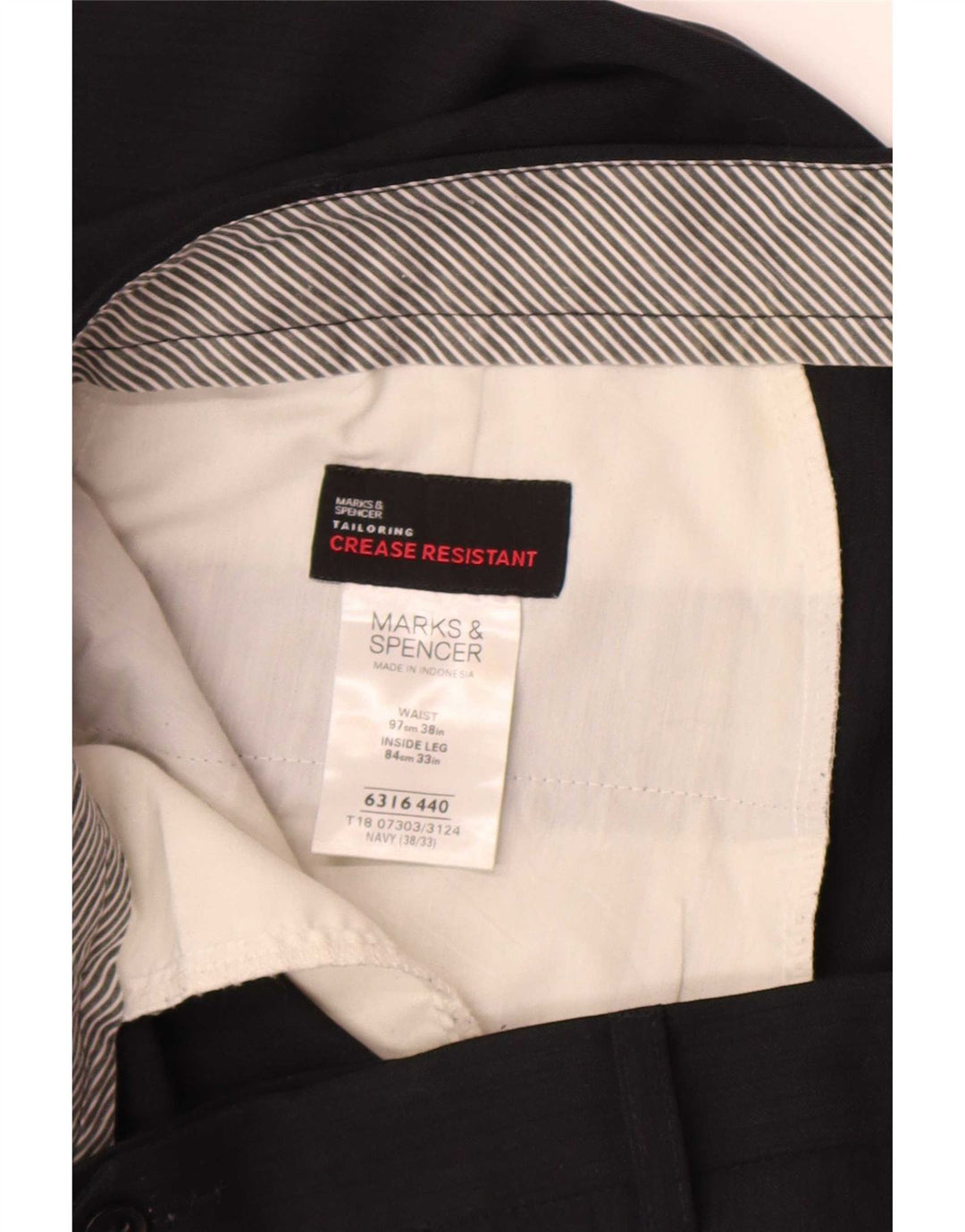 Marks & Spencer Pantalon de Costume Droit Homme W38 L33 Bleu Marine Polyester