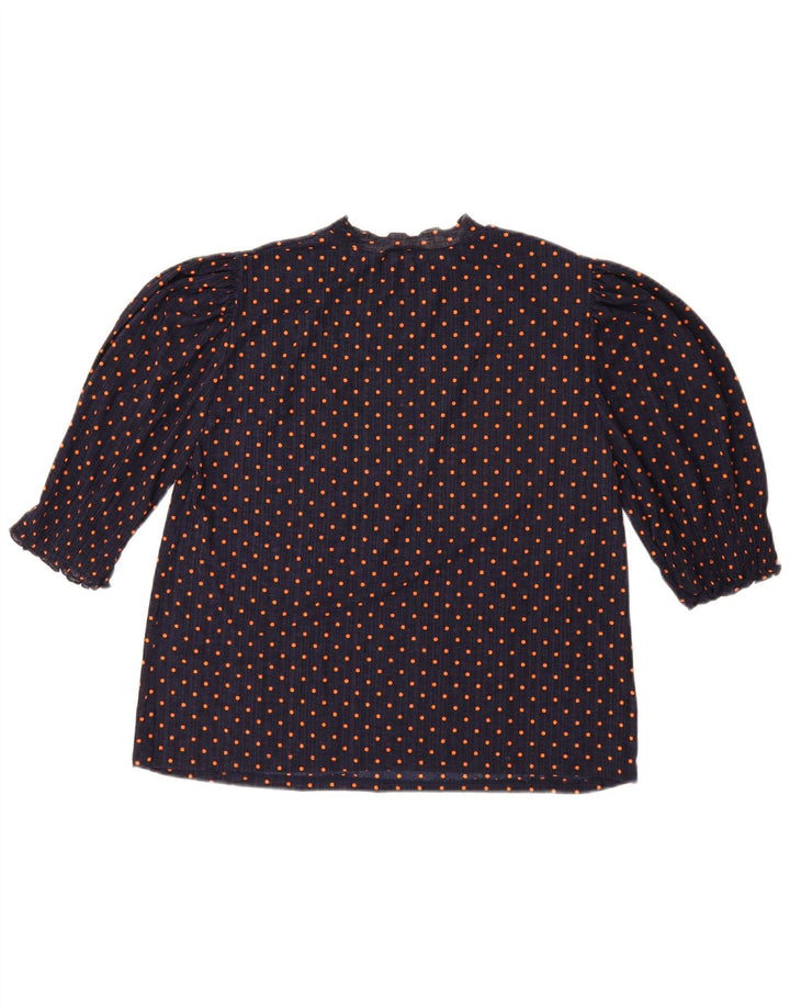 Zara Chemisier Femme Top UK 14 Medium Navy Blue Polka Dot