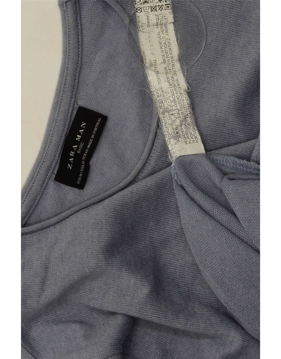 Zara Pull Col Rond Homme Bleu Moyen Coton