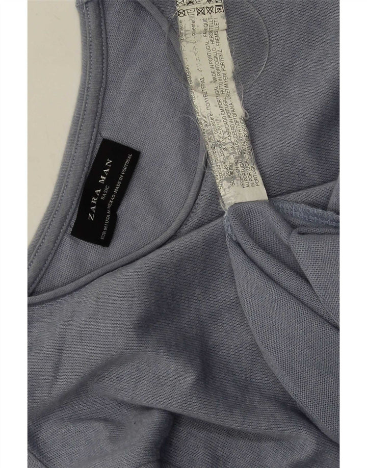 Zara Pull Col Rond Homme Bleu Moyen Coton