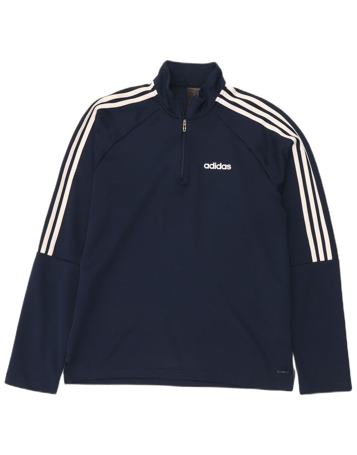 Adidas Hommes Climalite Zip Neck Top Manches Longues Grand Bleu Marine Polyester