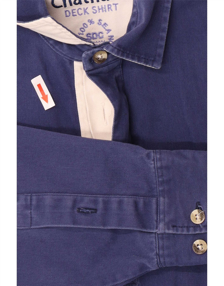 Chatham Mens Yachting Pull Chemise Bleu Marine Rayé Coton