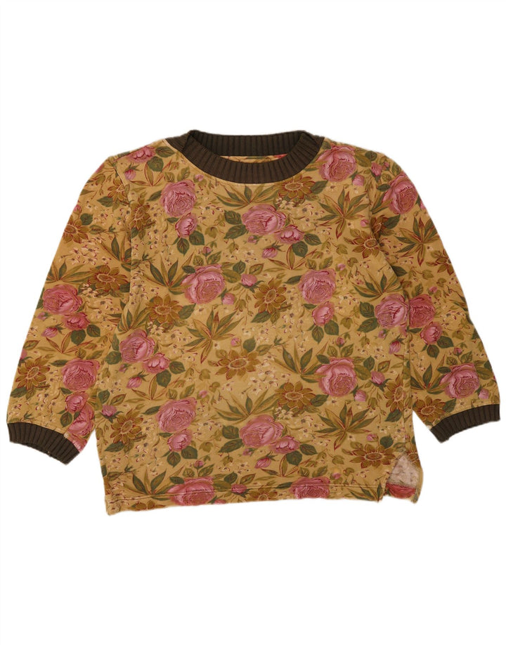 vintage Femme Sweatshirt Jumper IT 44 Coton Floral Jaune Moyen