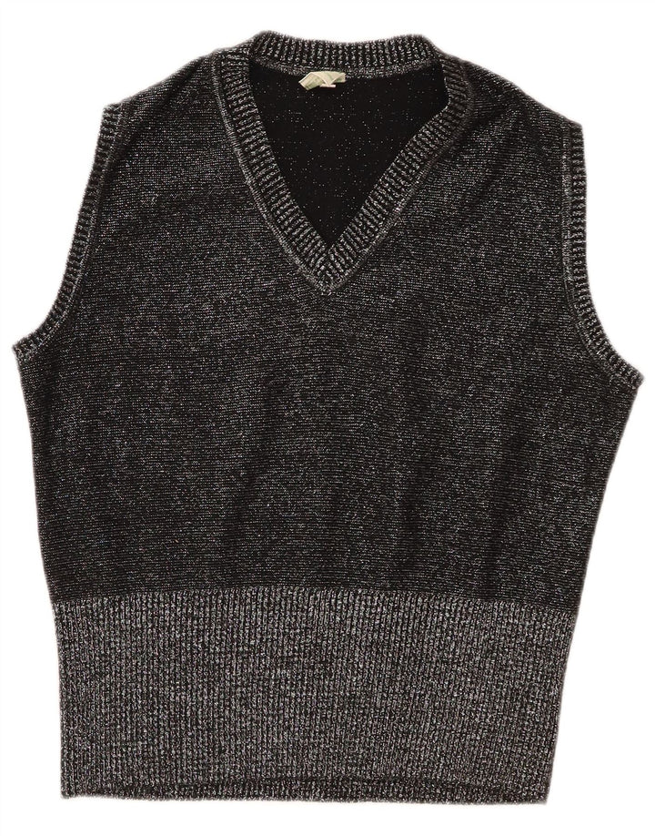 Vintage Femme Gilet Débardeur IT 44 Gris Moyen Moucheté Polyacrylique