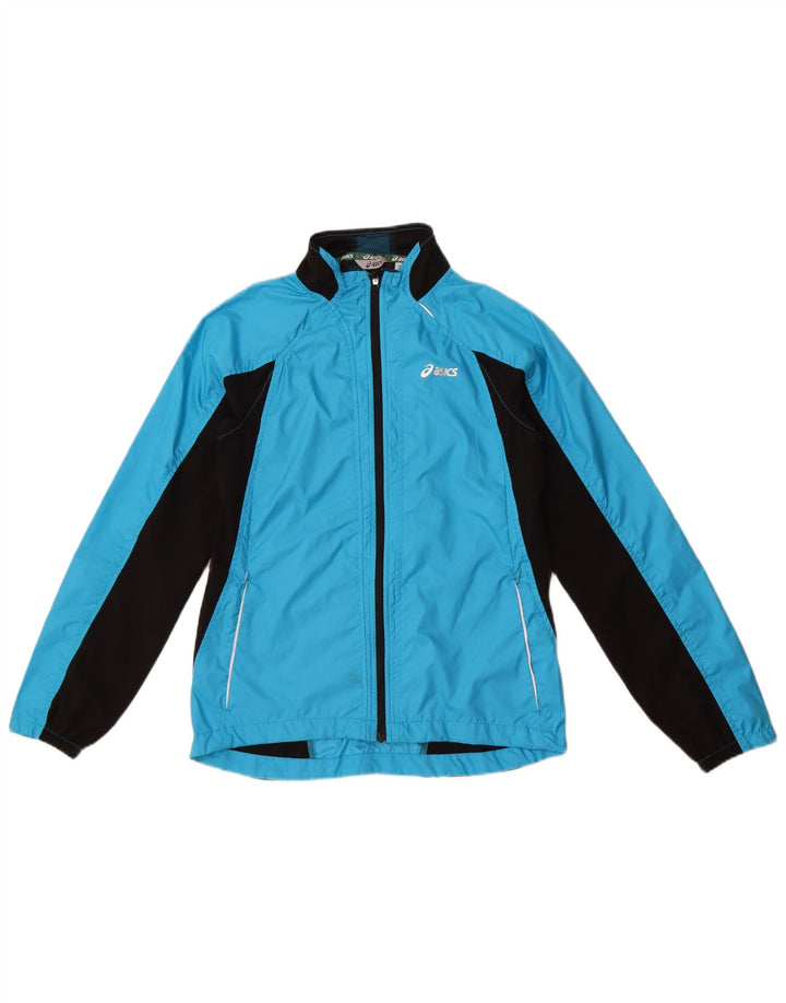 Asics Veste de survêtement pour femme UK 6 XS Bleu Colorblock Polyester