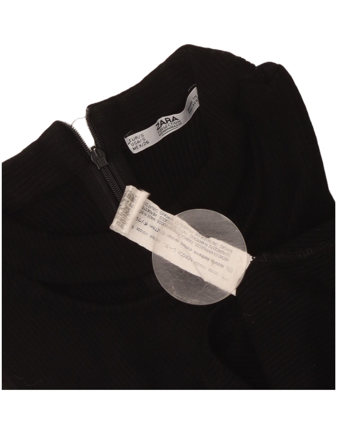 Zara Femme Haut Court Sans Manches UK 8 Petit Viscose Noir