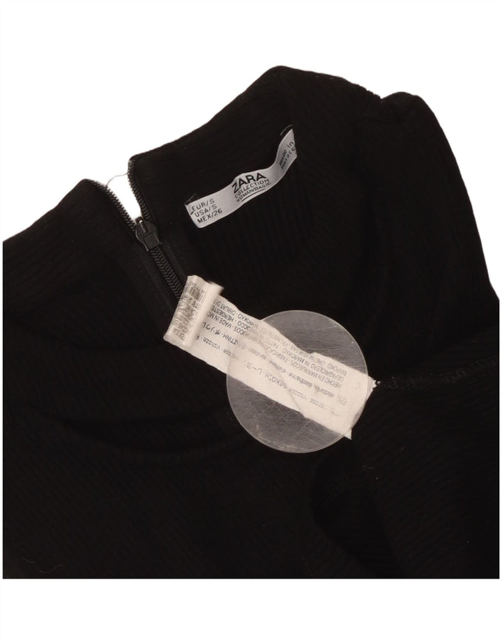Zara Femme Haut Court Sans Manches UK 8 Petit Viscose Noir