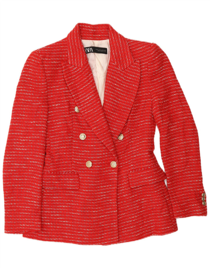 Zara Womens Double Breasted Blazer Jacket UK 6 XS Rouge Rayé