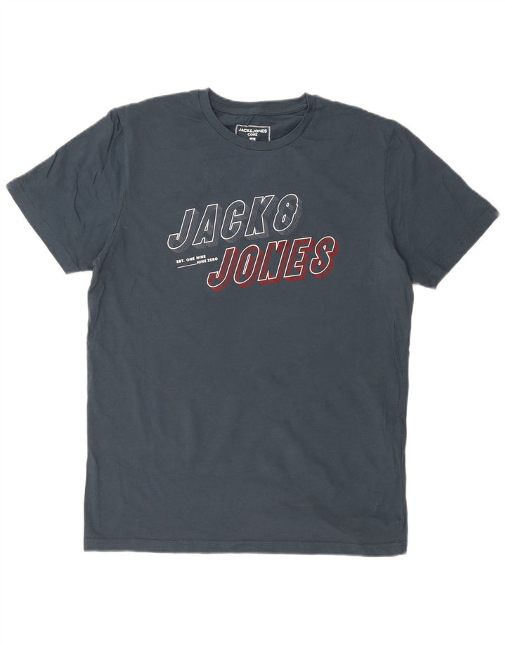 JACK & JONES T-Shirt Graphique Homme Bleu Marine Moyen Coton
