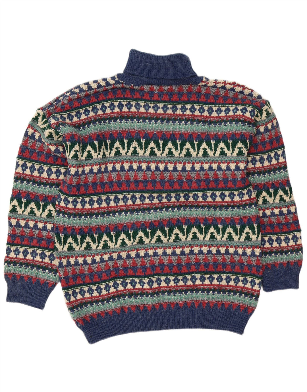 vintage Mens Roll Neck Jumper Pull Grande laine Fair Isle multicolore