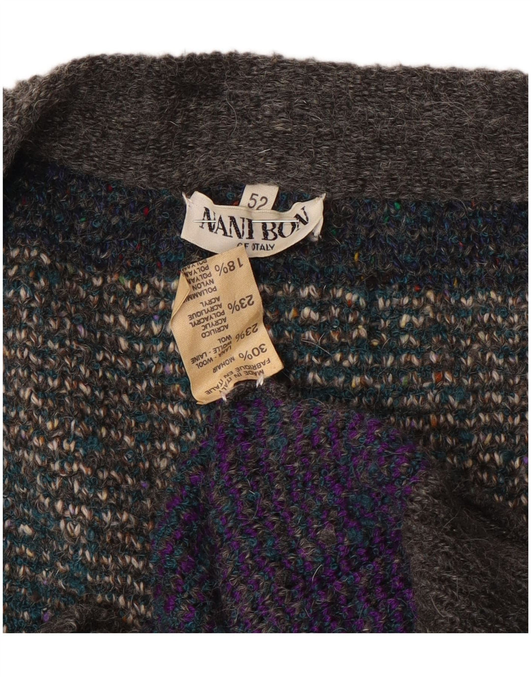 NANI BON Cardigan Homme Pull IT 52 Large Gris Colorblock Laine