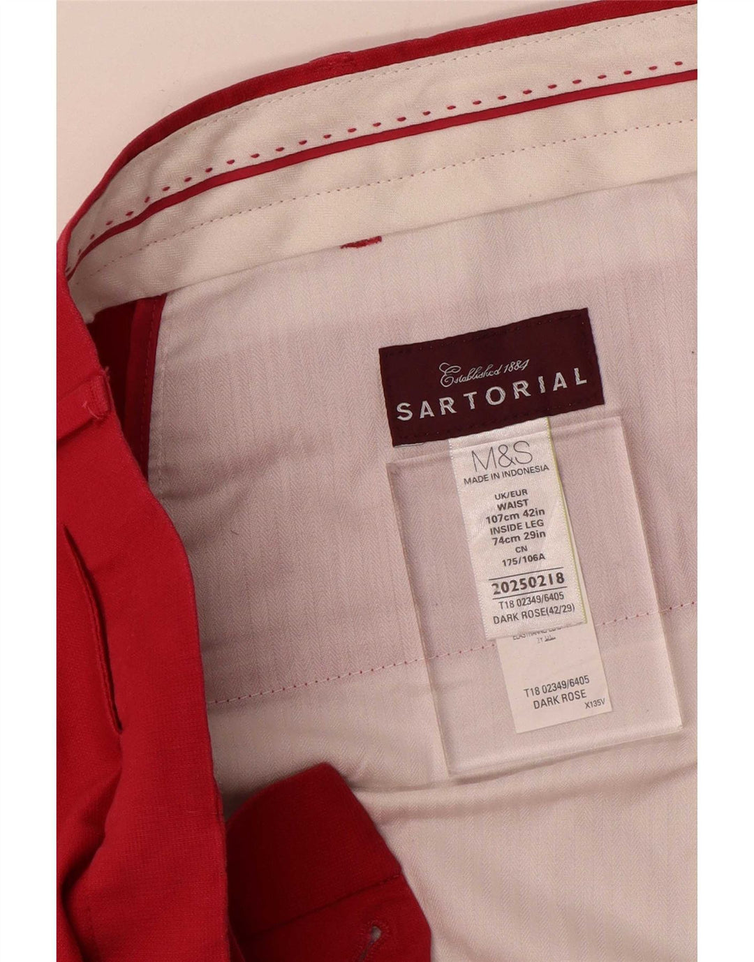 Marks & Spencer Pantalon de Costume Droit Femme W42 L29 Coton Rouge