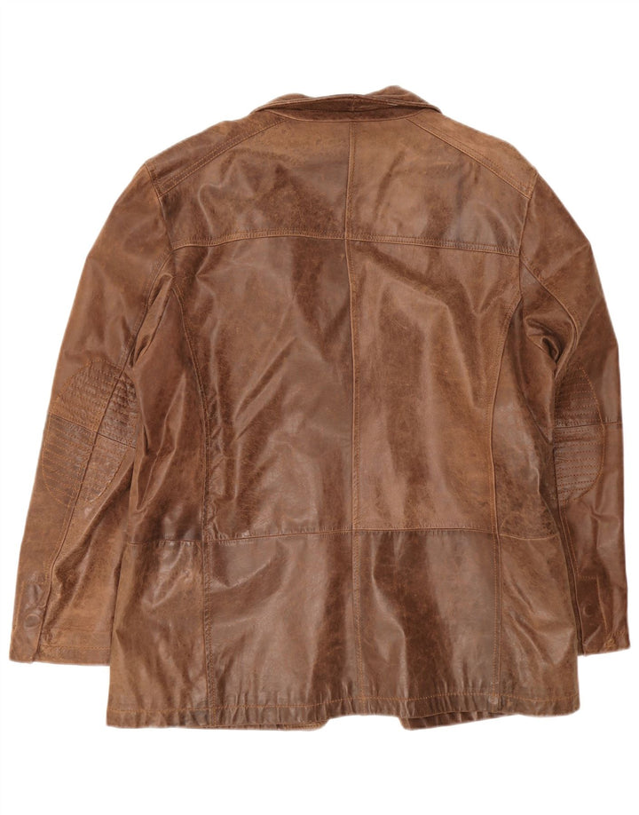 vintage Homme Cuir 2 Bouton Blazer Veste IT 54 2XL Marron