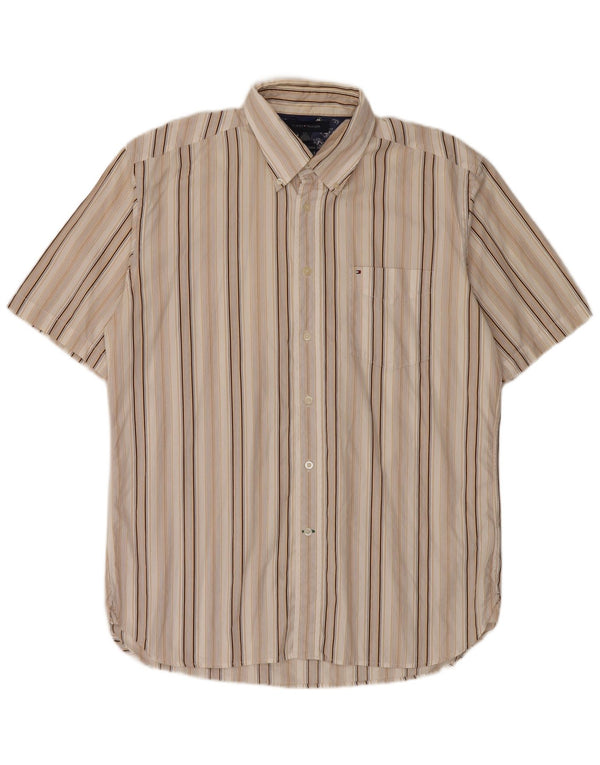 Tommy Hilfiger Chemise à manches courtes pour homme en coton rayé beige