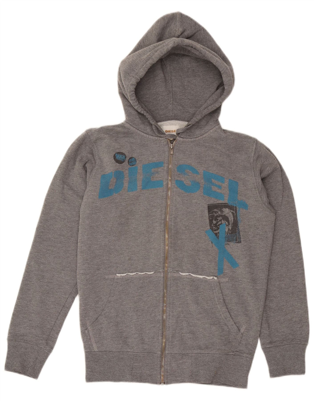 DIESEL Pull à capuche zippé graphique pour homme Petit coton gris