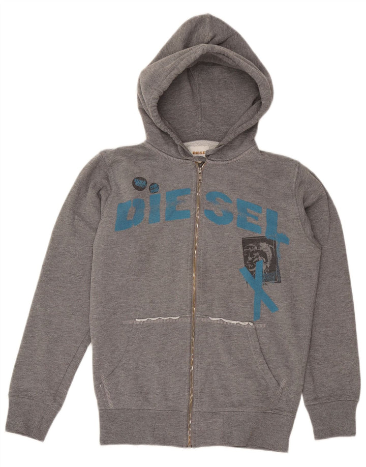 DIESEL Pull à capuche zippé graphique pour homme Petit coton gris