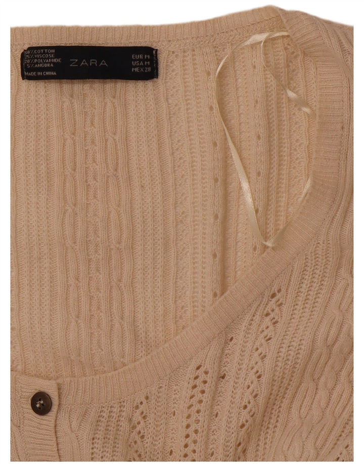 ZARA Femme Cardigan Pull UK 12 Moyen Beige Coton