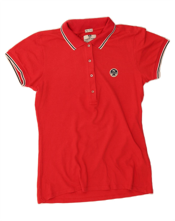 NORTH SAILS Polo Femme UK 14 Grand Coton Rouge