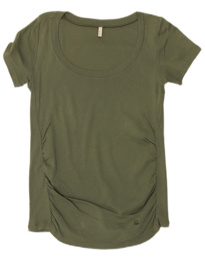 Benetton T-Shirt Femme Top UK 10 Petit Kaki