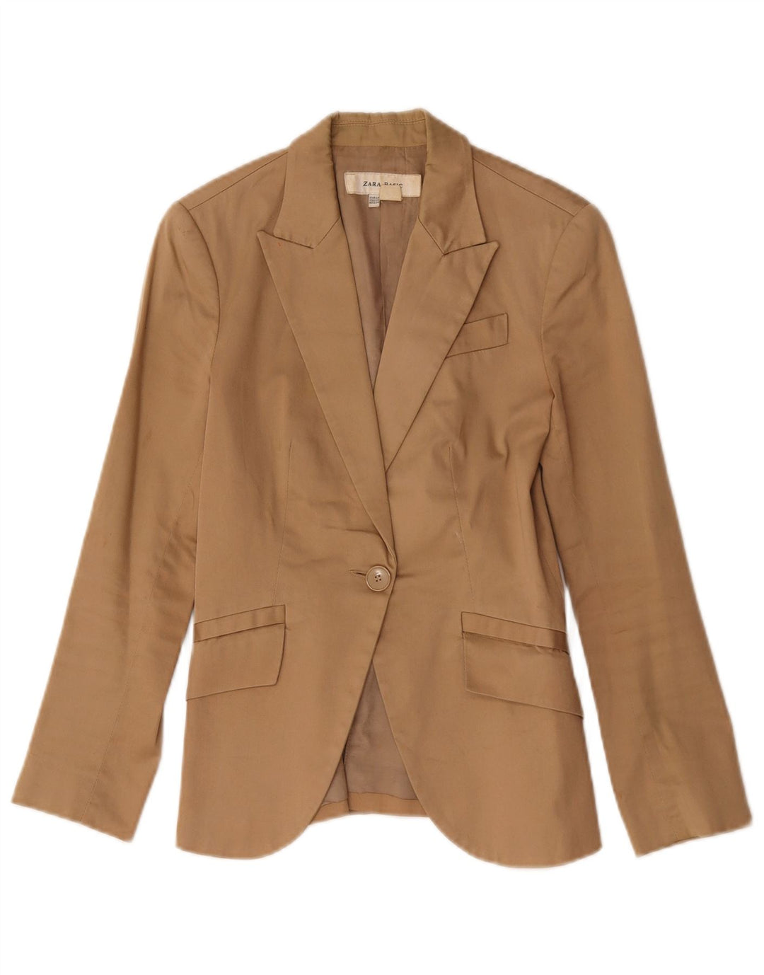 Zara Femme 1 Bouton Blazer Veste UK 6 XS Marron Coton