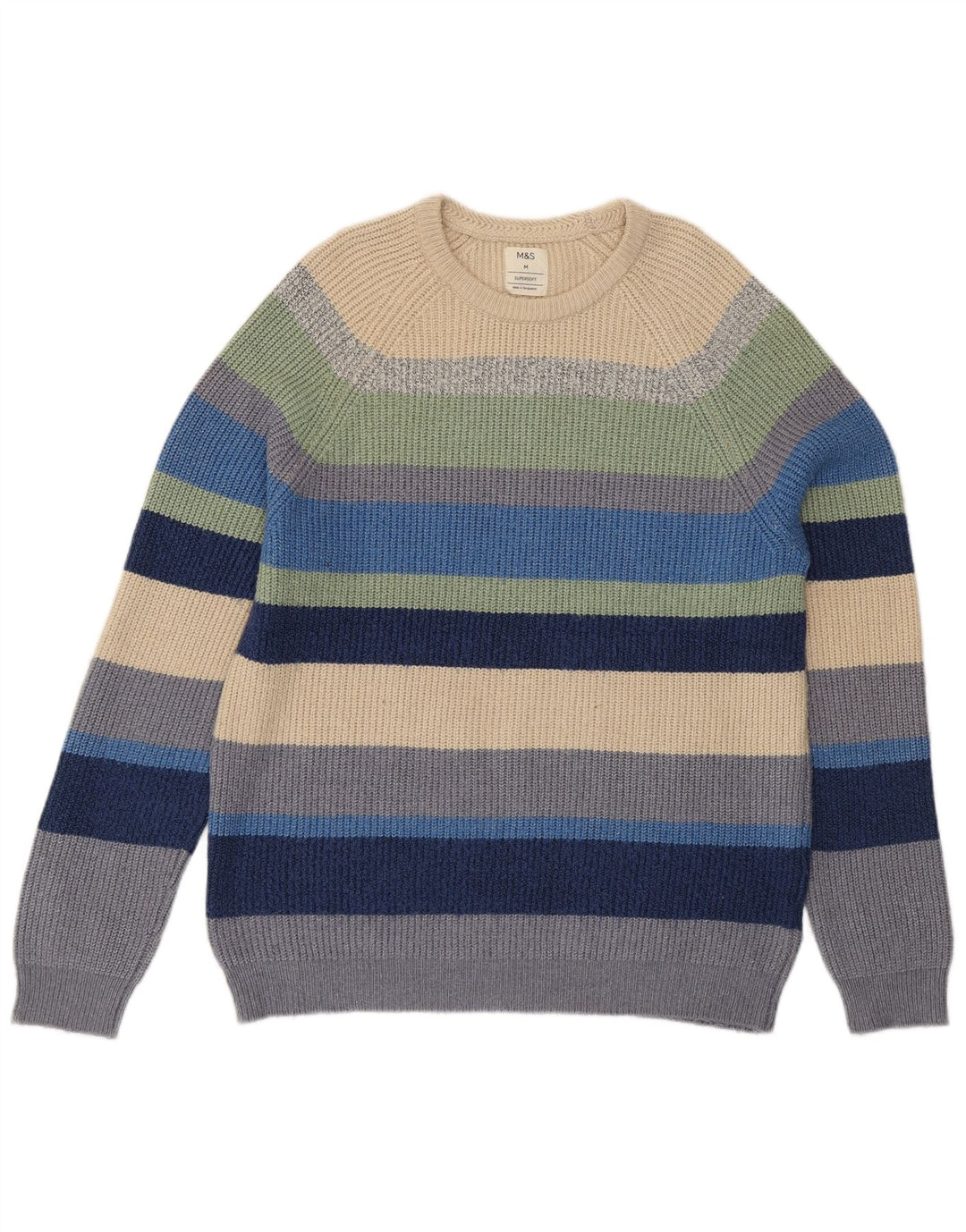 Marks & Spencer Pull Col Ras du Cou Homme Rayé Multicolore Moyen